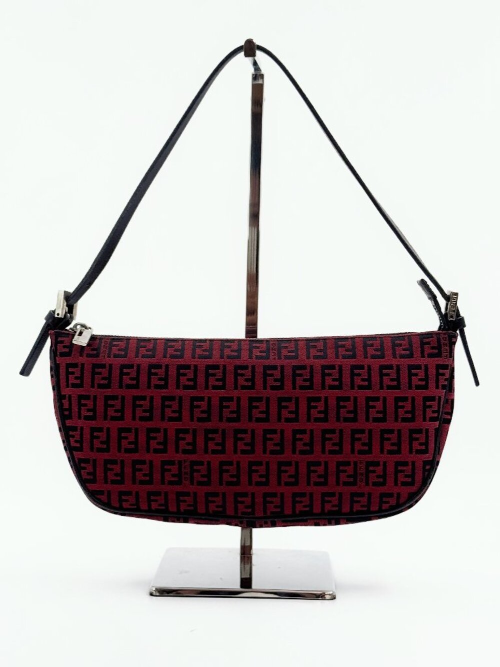 Fendi Vintage Zucca FF Red Black Shoulder Bag Baguette Style